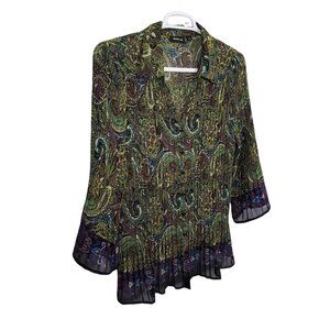 Avenue Sz 18 20 Shirt Pleated Artsy Flourish Flare Sleeves Paisley BoHo Feminine